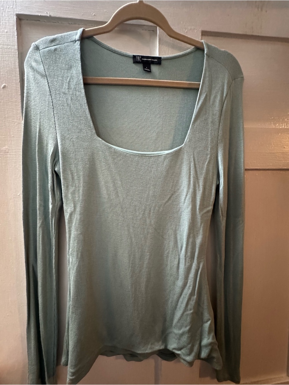 INC International Concepts Light Sage Scoop Neck Long Sleeve Top